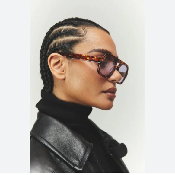 NEW ELISA JOHNSON Jane Mini Red Tortoise Sunglasses Aviator Brown Purple Aviator - Picture 3 of 3